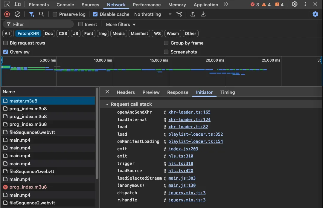 debug load playlist in Chrome Devtools